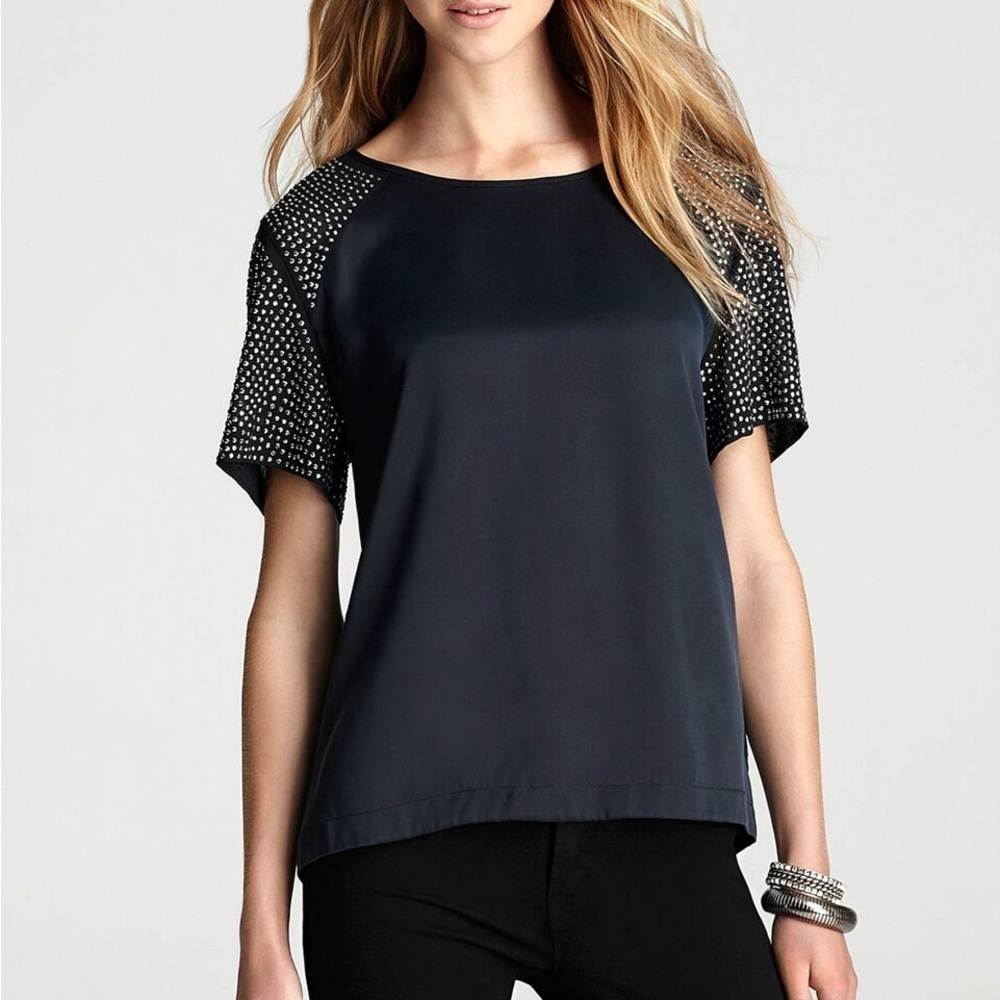 Rebecca Taylor 100% Silk Black Rhinestone Tank Top Evening Blouse Size 0